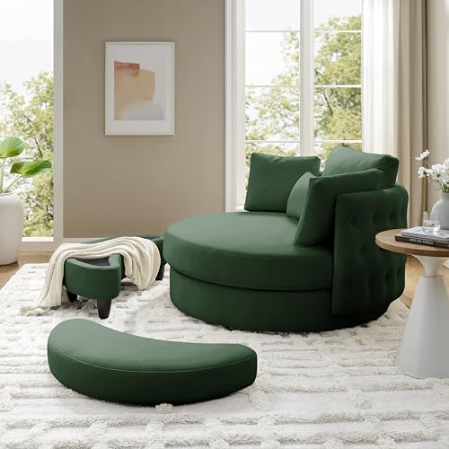 51.5-Inch Oversized Swivel Accent Barrel Chair with Storage Ottoman ,Button Decor and 4 Pillows