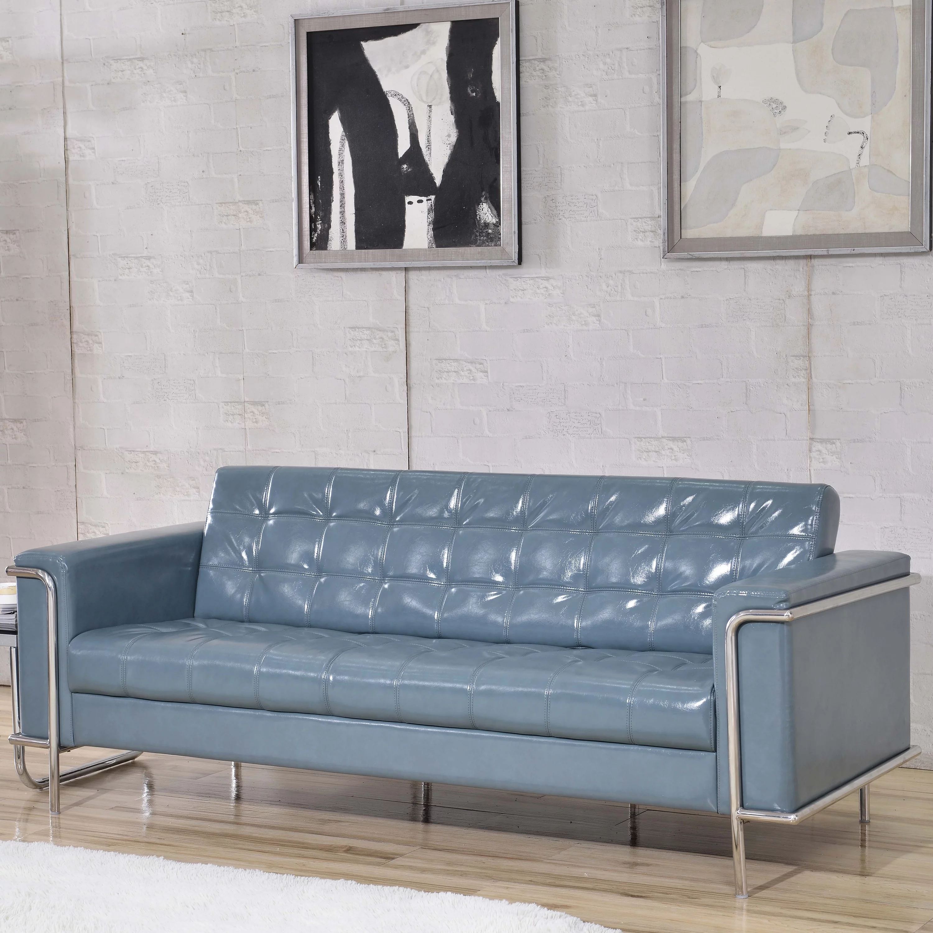 Flash Furniture Contemporary LeatherSoft Double Stitch Detail Sofa Grey Faux Leather Faux Leather