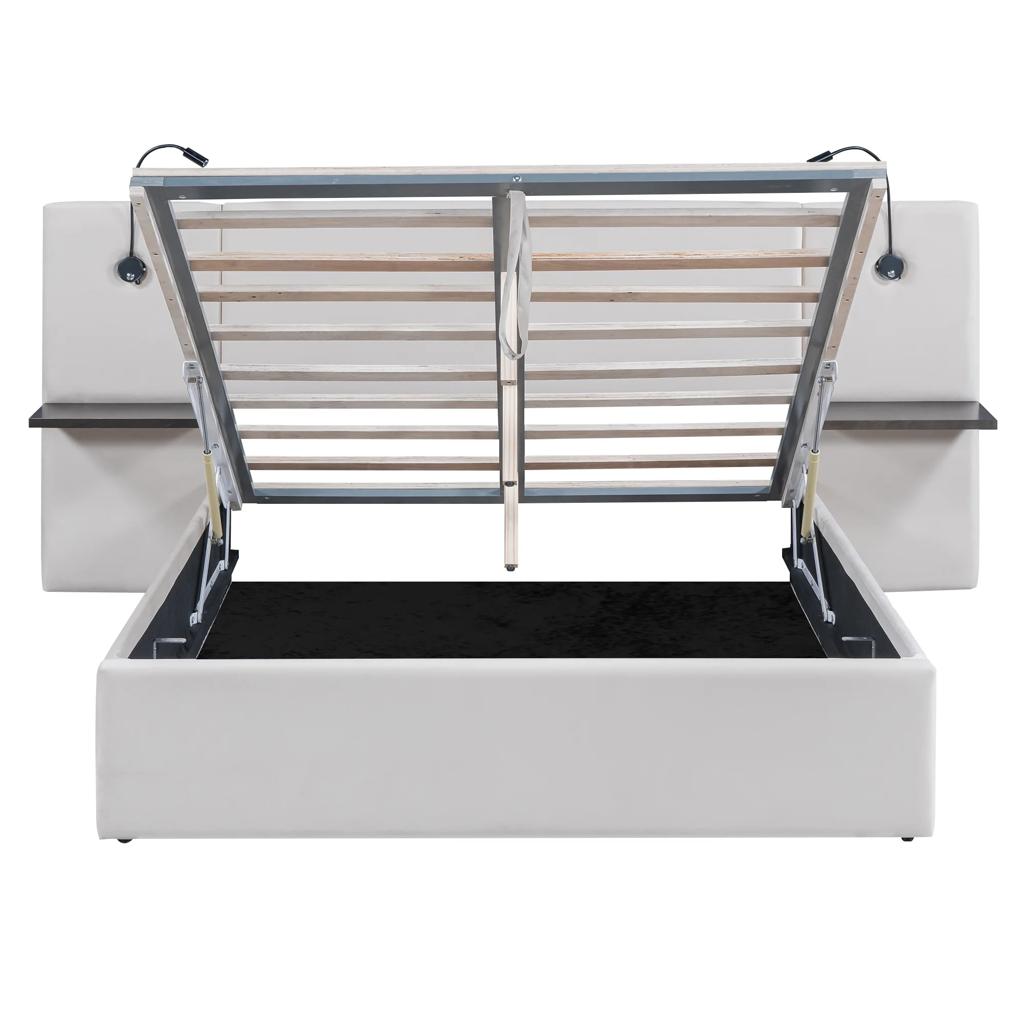 Full Upholstery Platform Bed with Lift up Storage and LED Headboard for Kids, White
