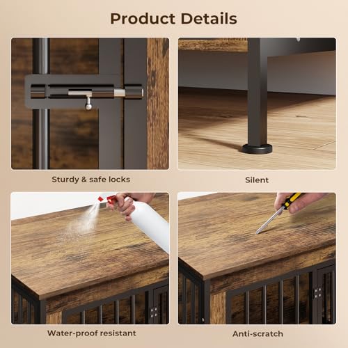 78 Inch Dog Crate Furniture for 2 Dogs,Extra Large Double Dog Kennel Furniture with Removable Divider, XXL Thick Wooden Dog Cage TV Stand