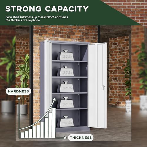 Greenvelly Metal Storage Cabinet, 72" Black Locking Metal Garage Storage Cabinet with Doors and 4 Adjustable Shelves