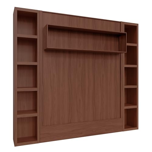 Oakland Living Easy-Lift Queen Murphy Wall Bed in Brown Wood Grain with Two Bookshelves