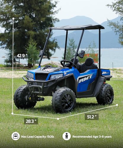 ELEMARA 24V Ride on Toy for Big Kid,Ride on Car 2 Seater w/Sun Shade,Dump Bed & Shovel,4.5MPH,4WD Electric Car for Kids,Battery Car w/Remote