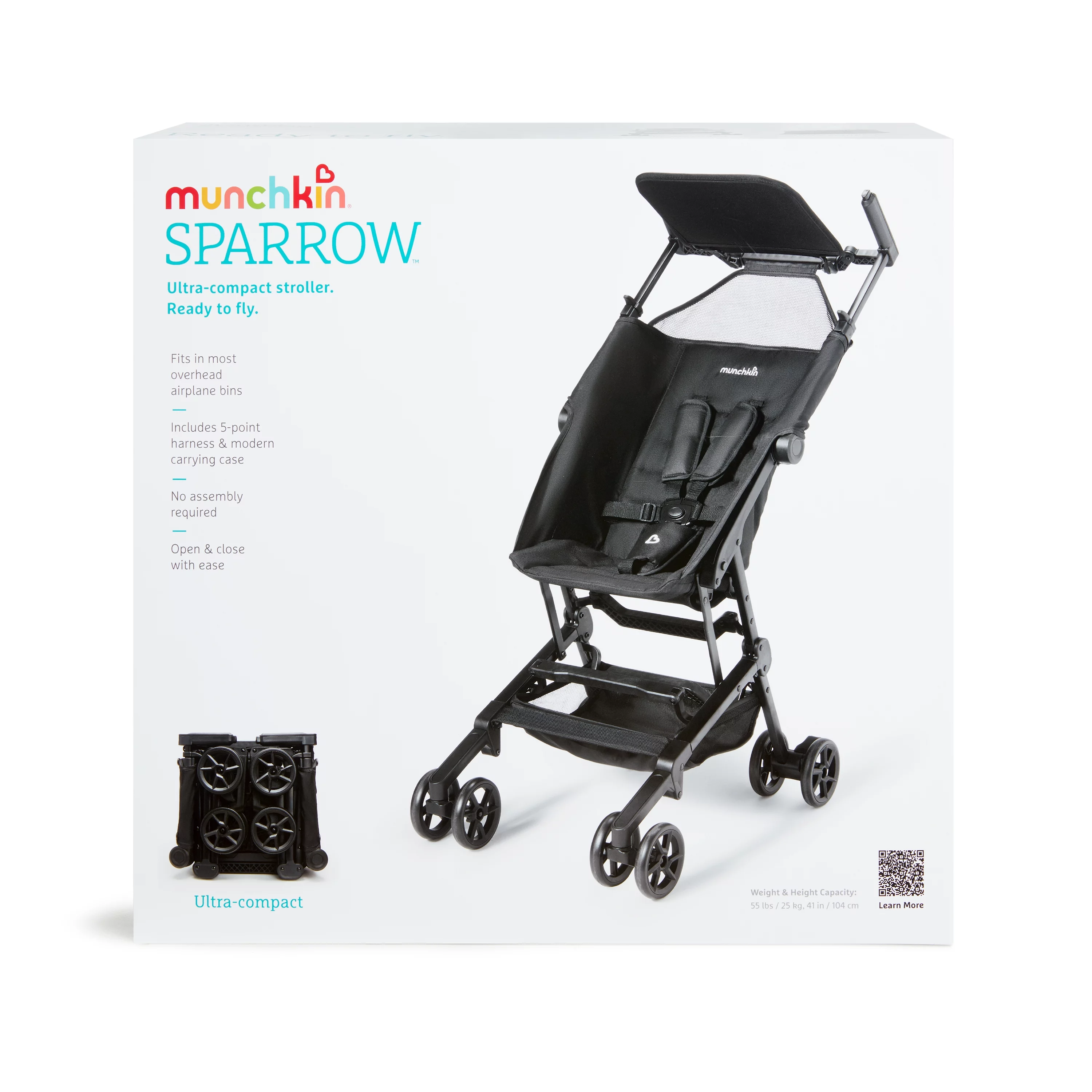Munchkin® Sparrow™ Ultra Compact Lightweight Travel Stroller for Babies & Toddlers, Black, Unisex