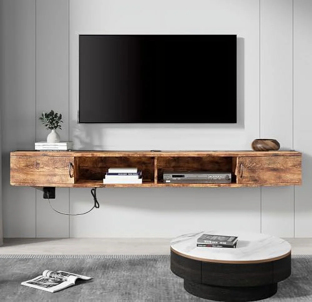 HJZUINIUNIU Audio Video Shelving Wall Mounted Floating TV Stand Wood TV Media Console Floating Entertainment Center Desk with  TV  Console for Living