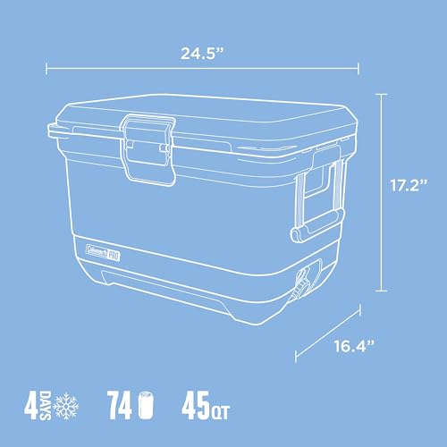 Coleman Pro 55qt Wheeled Ultra-Light Premium Hard Cooler, Extra-Thick Insulation Keeps Ice up to 5 Days, 92-Can Capacity, Heavy-Duty Wheels