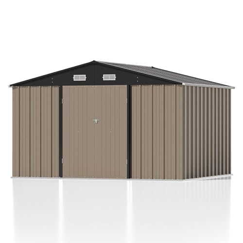 Patiowell 5x3 FT Outdoor Storage Shed, Tool Shed with Sloping Roof and Lockable Door, Metal Shed for Backyard Garden Patio Lawn, Brown