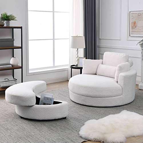 51.5-Inch Oversized Swivel Accent Barrel Chair with Storage Ottoman ,Button Decor and 4 Pillows