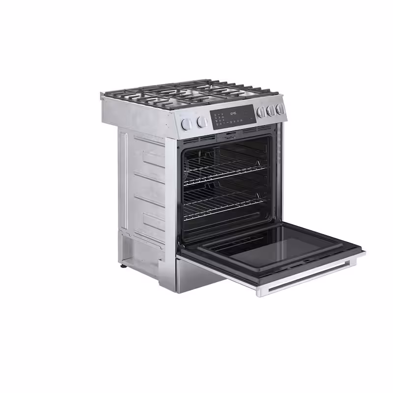 Benchmark Series 30 in. 4.6 cu. ft. Slide-In Dual Fuel Range with Gas Stove and Electric Oven in Stainless Steel