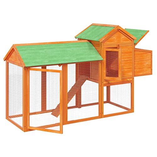 'vidaXL Chicken Coop - Rustic Solid Pine Wood Enclosure with Nesting Box, Resting Area and Run Ramp for Chickens, Rabbits, Ducks, Geese and Birds