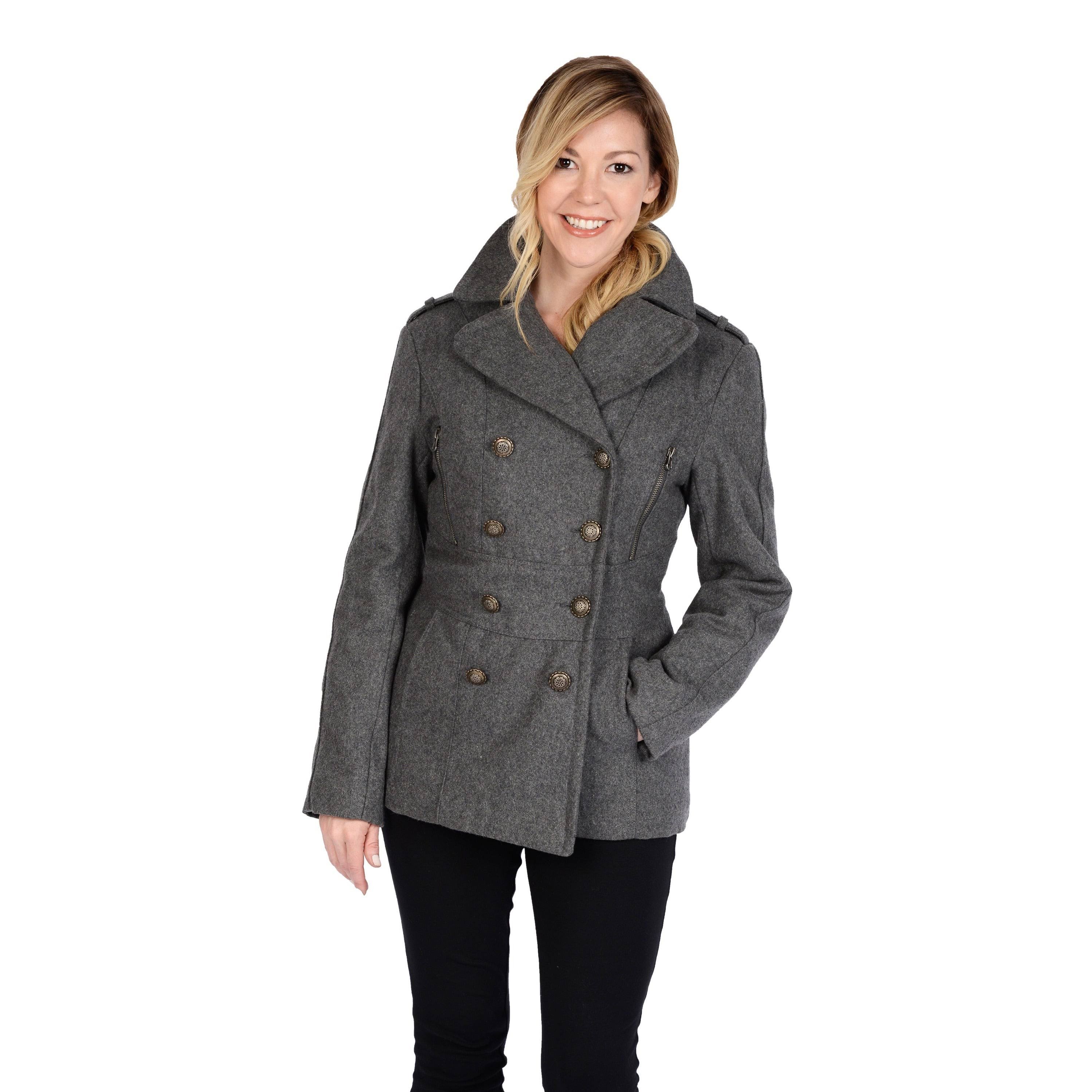 Excelled Wool Blend Double Breasted Peacoat Small - Charcoal Grey
