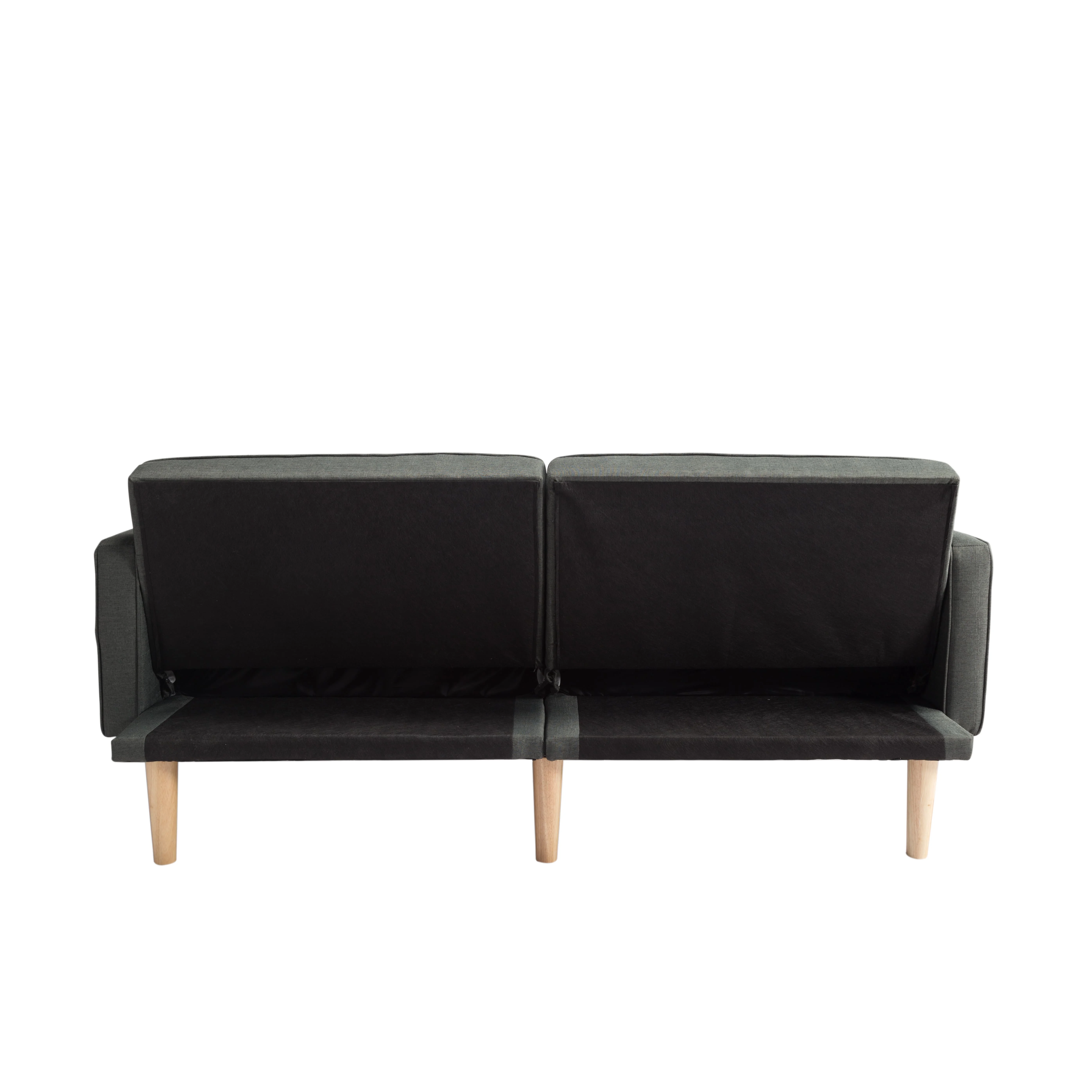 BSHTI Futon Sofa bed, Featuring a split back, square arms, and tapered wood legs