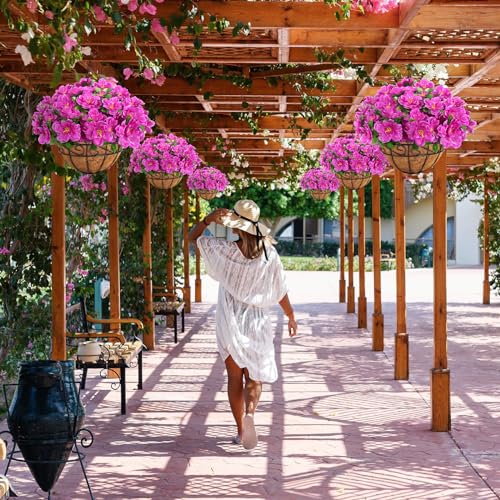 Artificial Hanging Flowers with Basket, Silk Azalea Flowers in Coconut Lining Hanging Baskets