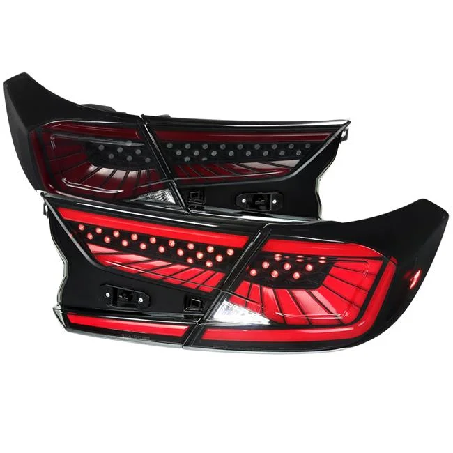 Spec-D Tuning Black Housing Smoke Lens Dynamic LED Sequential Tail Lights with Red Light Bar Compatible with 2018-2022 Honda Accord 4Dr Sedan Left +