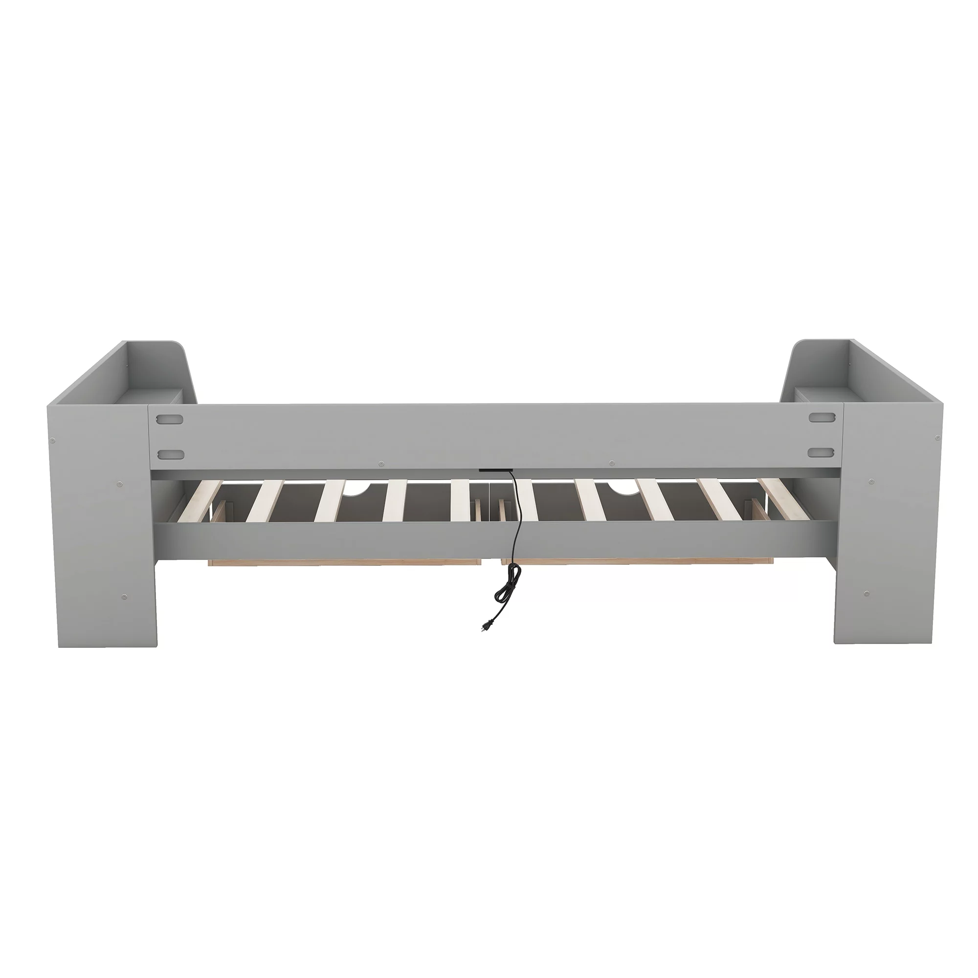 Euroco Twin Size Daybed with Shelf, Drawers and Charging Station, Gray