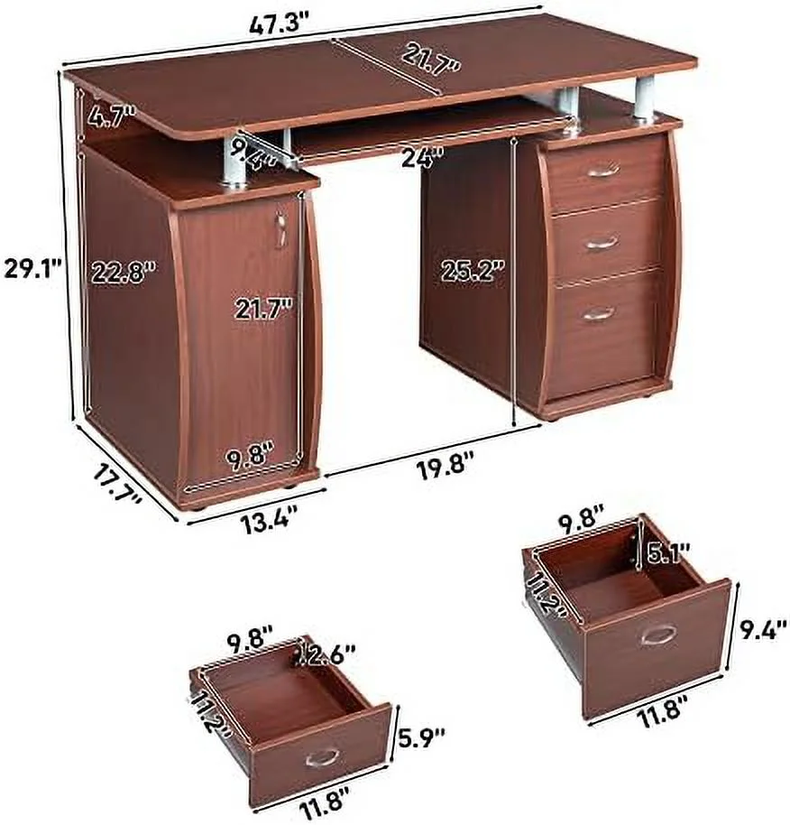 HOOMHIBIU Computer Desk with Drawers &amp;  Cabinet  Small Office Desk PC Laptop Workstation for Home  Studio  Office  Apartment  Black