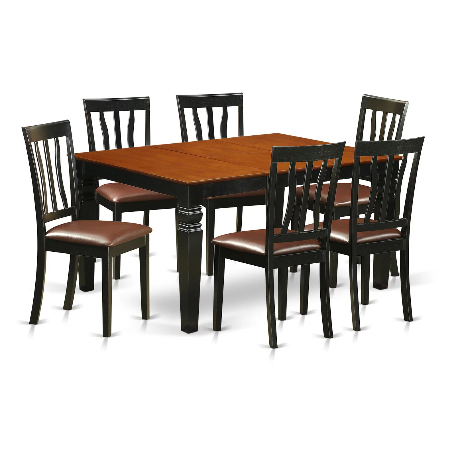 East West Furniture Dinette Table Set - Kitchen Dinette Table And Chairs-Finish:Black,Number of Items:7,Shape:Rectangular,Style:Leather Seat