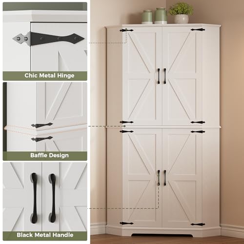IRONCK Corner Cabinet, 72" Kitchen Pantry Cabinet, 6-Tier Farmhouse Pantry with 4 Adjustable Shelves, 240° Swivel Doors, 2 Doors Storage