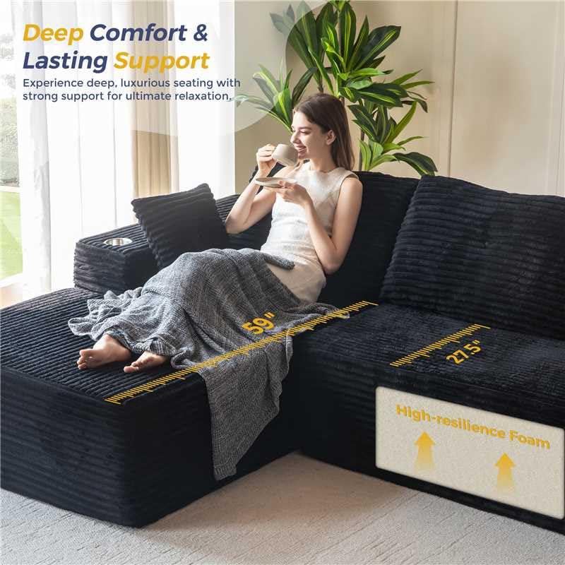 MAXYOYO 110" Modular Sectional Couch with L-Shape Chaise, Modern Boneless Couch for Living Room, Sofa in A Box, Oversized Sofa Sleeper with Deep Seat