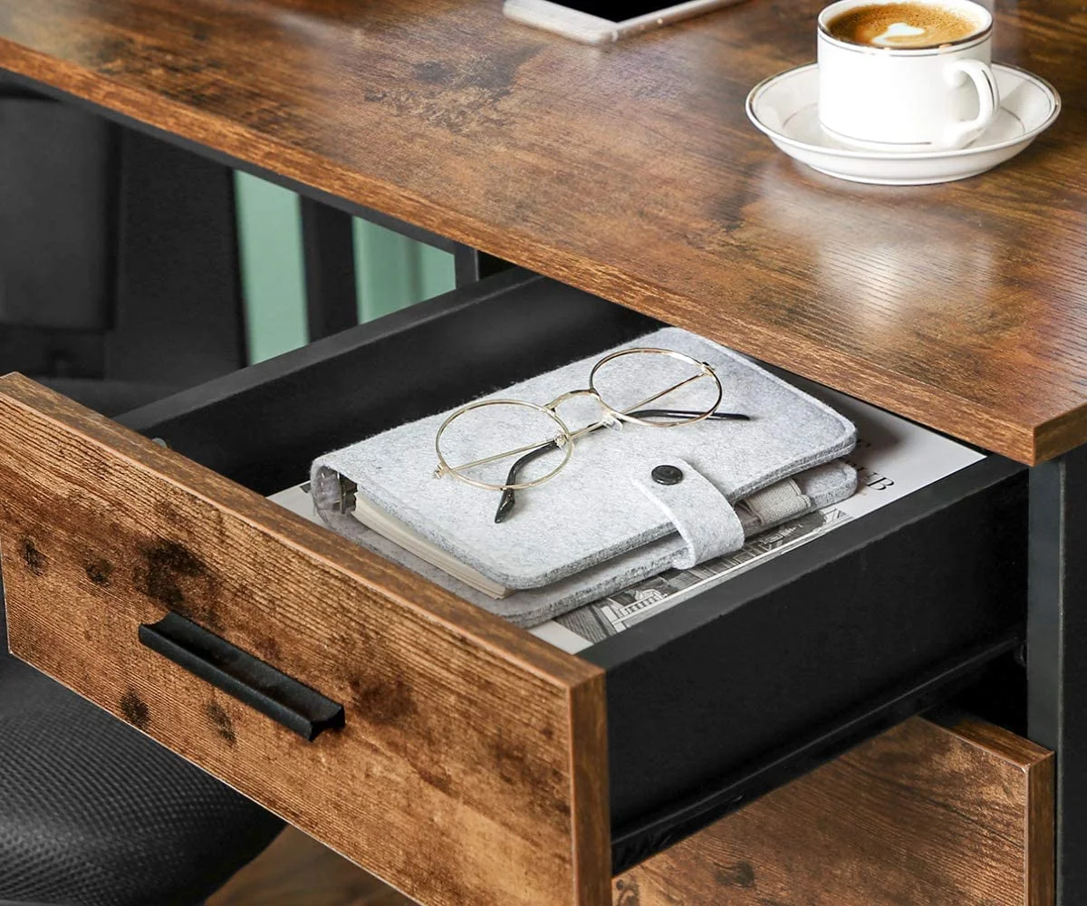 L-Shaped Computer Desk with Cabinet and Drawer  Corner Desk  Study   Office  Space-Saving  Steel  Industrial  53.9 x 59.1 x 29.5 Inches  Rustic Brown