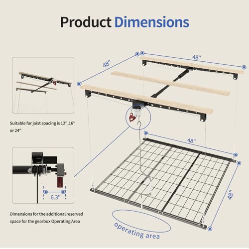 Overhead Garage Storage Rack, Heavy-duty 4x4 Ft Ceiling Storage Racks with Safety Lock