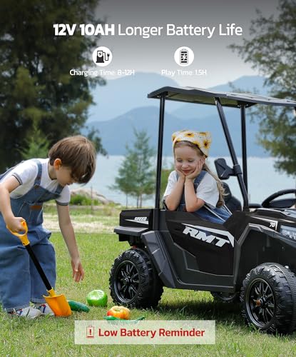 ELEMARA 24V Ride on Toy for Big Kid,Ride on Car 2 Seater w/Sun Shade,Dump Bed & Shovel,4.5MPH,4WD Electric Car for Kids,Battery Car w/Remote