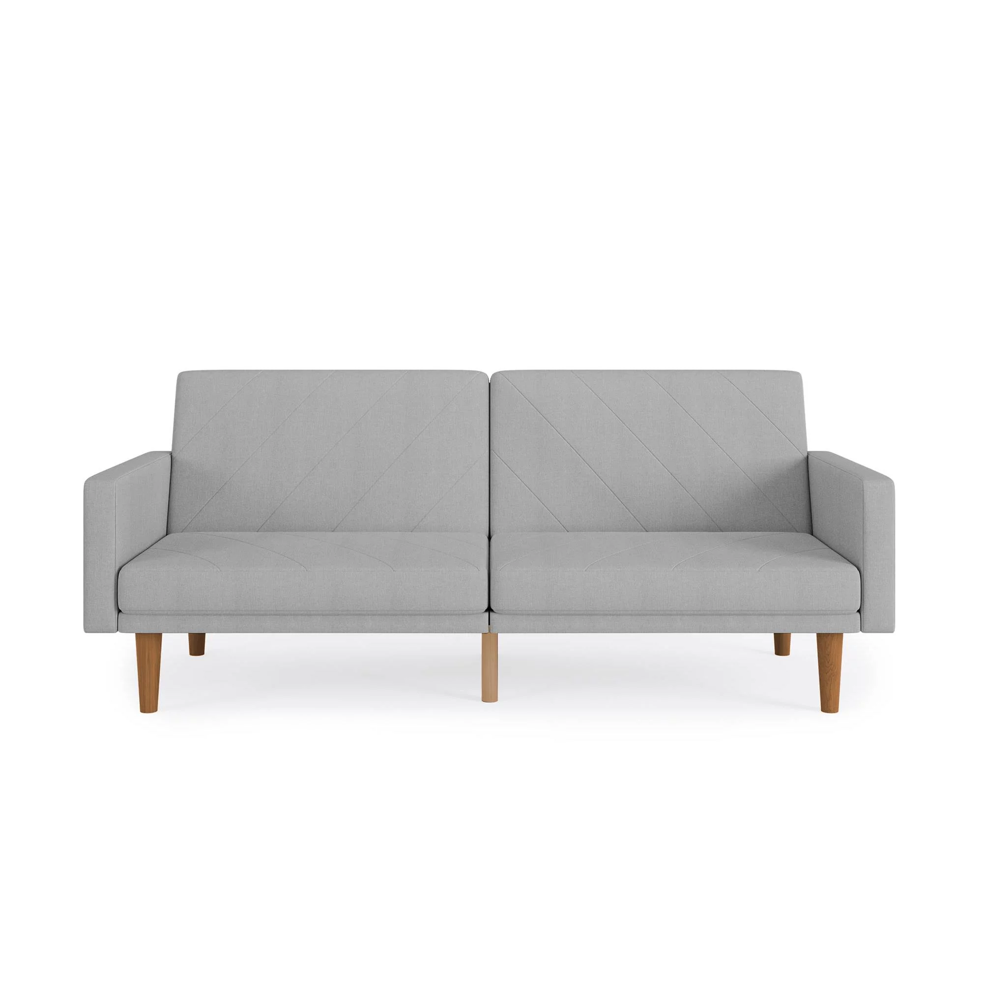 DHP Paxson Futon with USB Port, Convertible Sofa Bed, Light Gray Linen