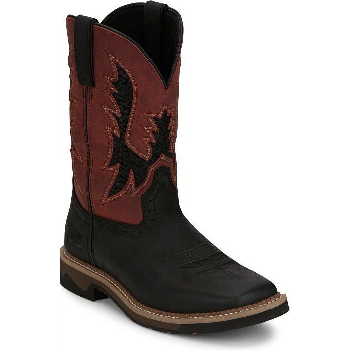 Justin Men’s Bolt 11″ Square Toe Western Work Boot -Black- SE4116