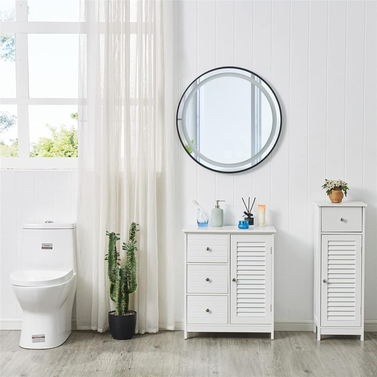 HoorLang White Bathroom Storage Cabinet with 3 Drawers and 1 Two Layers Cabinet
