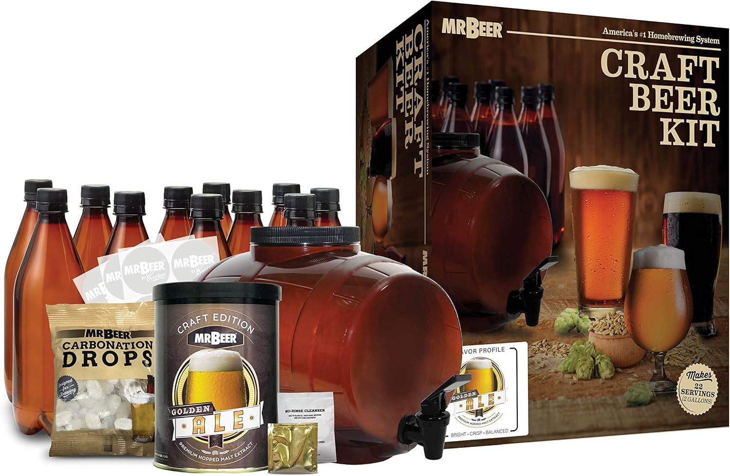Mr. Beer Complete Beer Making 2 Gallon Starter Kit, Premium Gold Edition, Brown Pack of 2