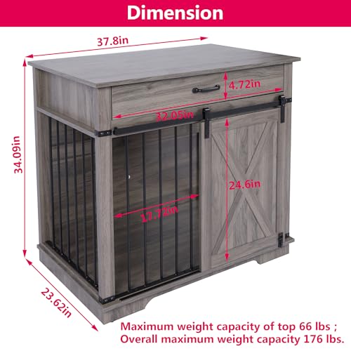 Aoowow Large Double Dog Crate Furniture 72.4" Indoor Dog Kennel with Sliding Barn Door and Divider