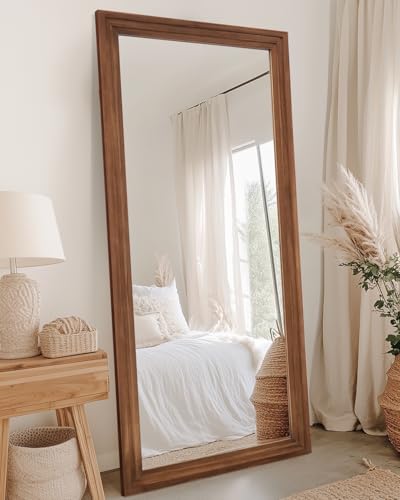 Full Length Mirror, 71"×32" Wooden Mirror Full Length with Stand Wood Floor Mirror, Oversized Stand Up Mirrors Large Wall Mirrors