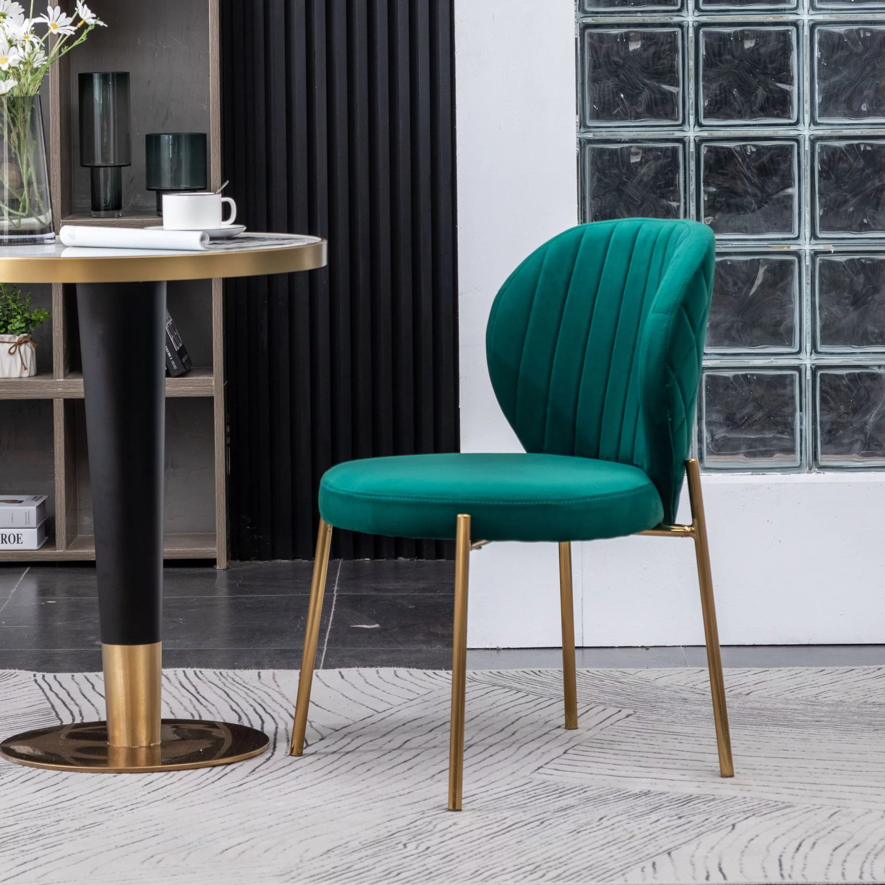 Roundhill Furniture Amoa Contemporary 5-Piece Dining Set, White Round Dining Table with 4 Chairs, Green