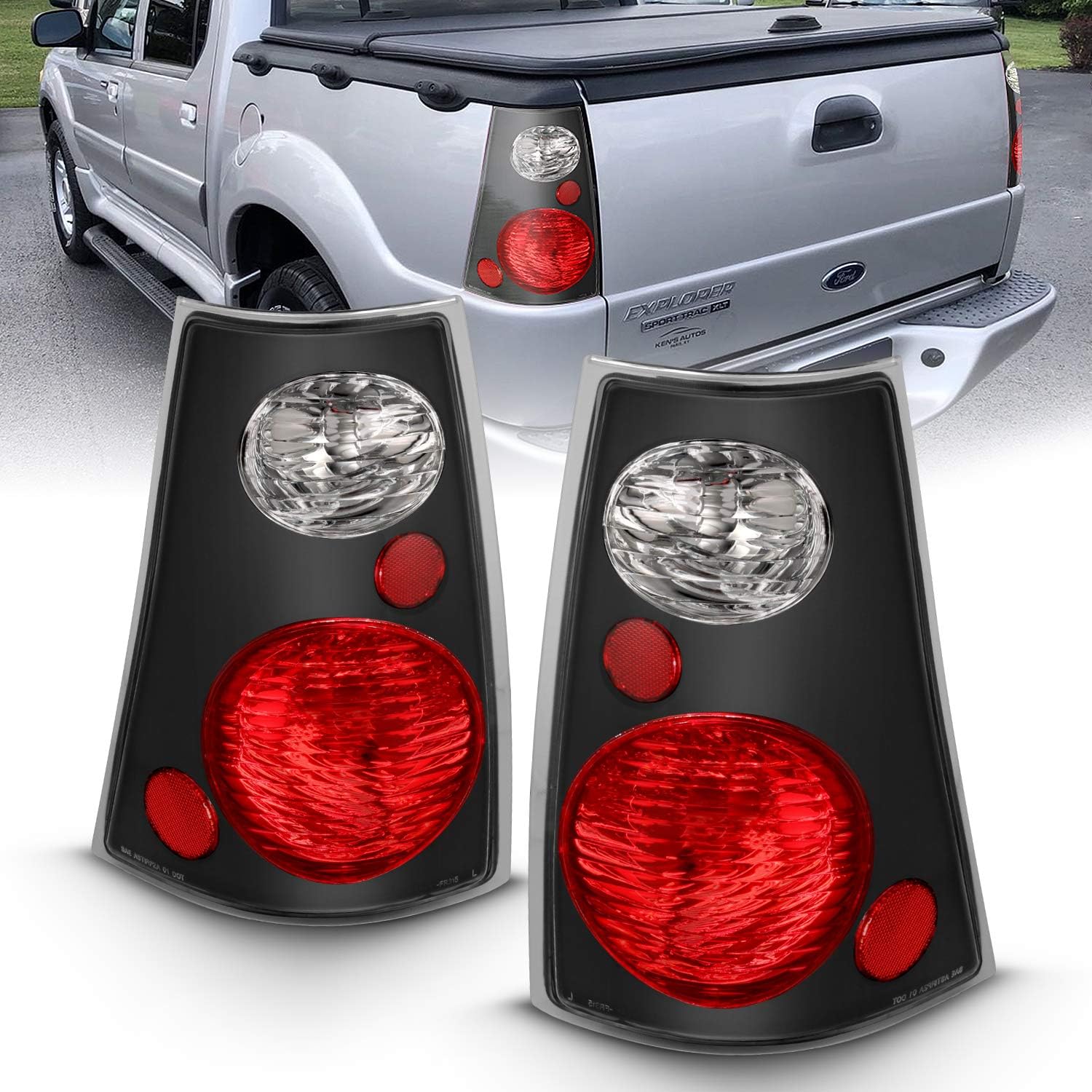 AmeriLite Black Replacement Brake Tail Lights Set for 01-05 Ford Explorer Sport Trac - Passenger and Driver Side