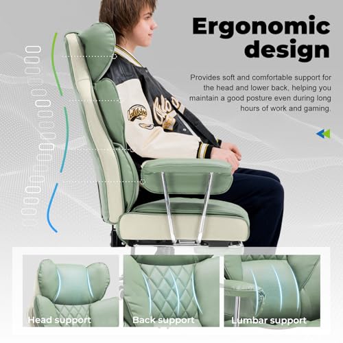 COMHOMA Big and Tall Office Chair, High Back Leather Gaming Chair with Footrest