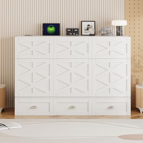 MERITLINE Full Size Murphy Bed with Large Storage Drawer