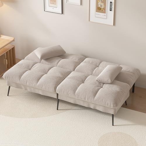 COMHOMA Convertible Futon Sofa Bed, 68″Fabric Futon Couch with Adjustable Backrest, Folding Futon Sleeper Recliner for Living Room Furniture (Black)