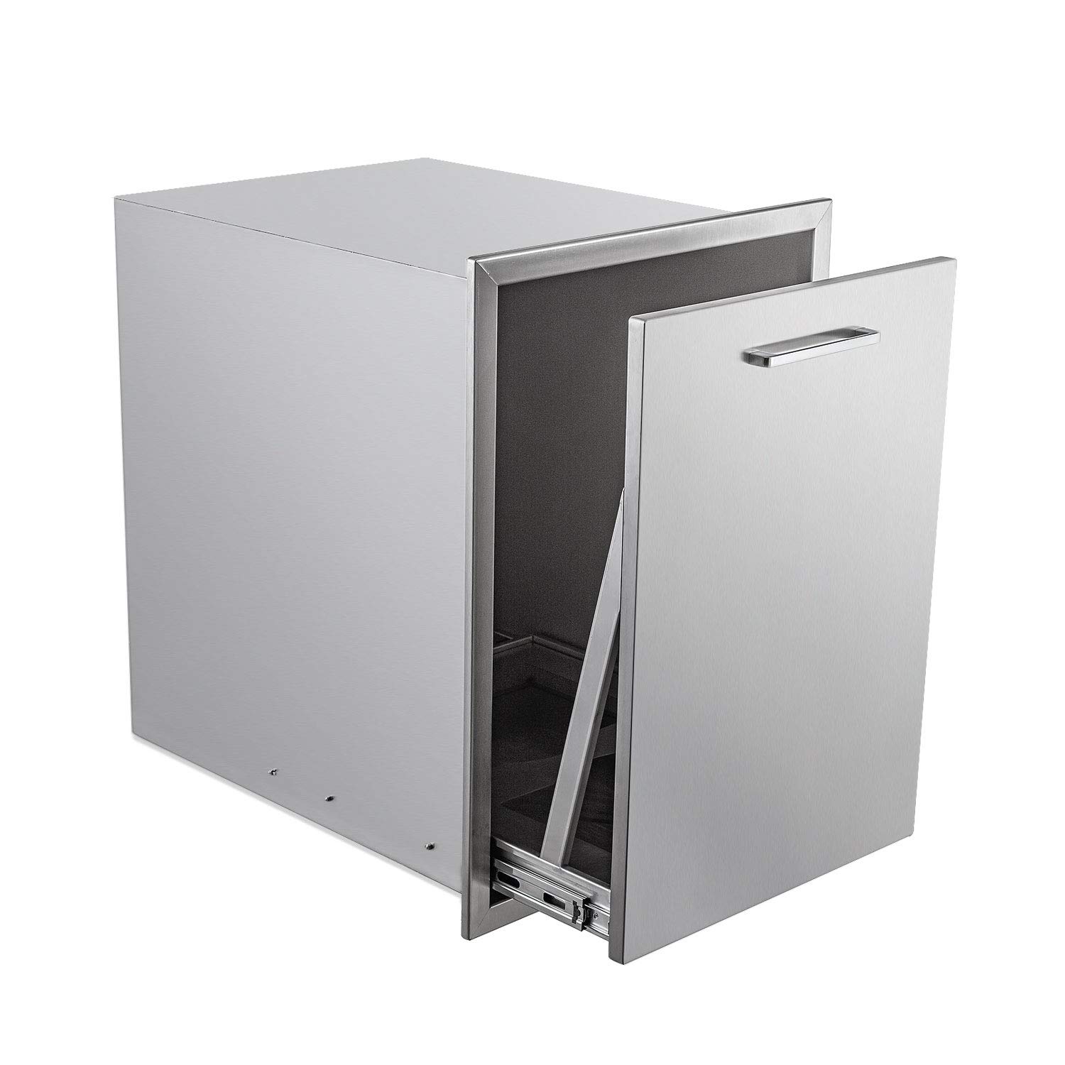 Pull-Out Double Trash Drawer Stainless Steel Outdoor Kitchen Trash Drawer Storage for Two 10 Gallon Commercial Wastebaskets