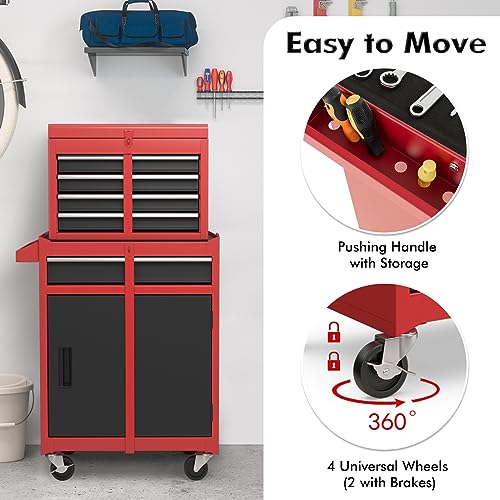 Goplus Rolling Tool Chest, 5-Drawer Tool Box Organizer w/Lockable Wheels & Sliding Drawers & Detachable Top & Adjustable Shelf