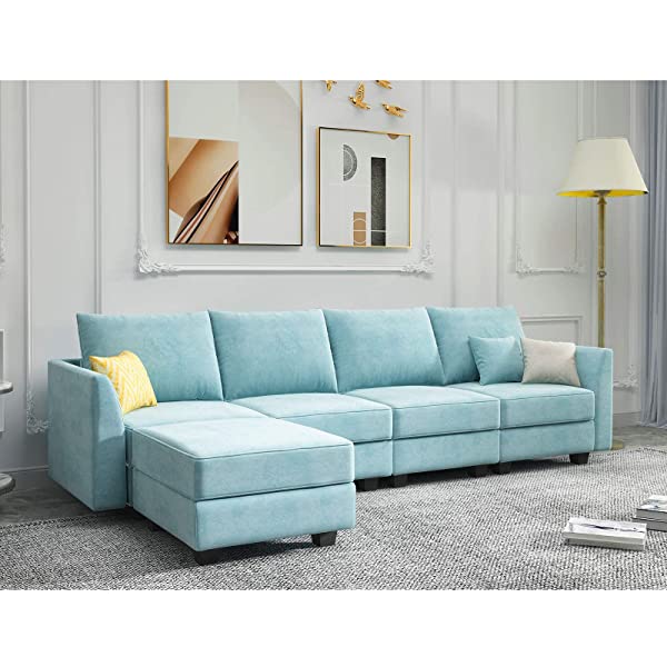 HONBAY Convertible Sectional Sofa U Shaped Couch with Reversible Chaise Modular Oversized Couch Sectional Sofa with Ottomans