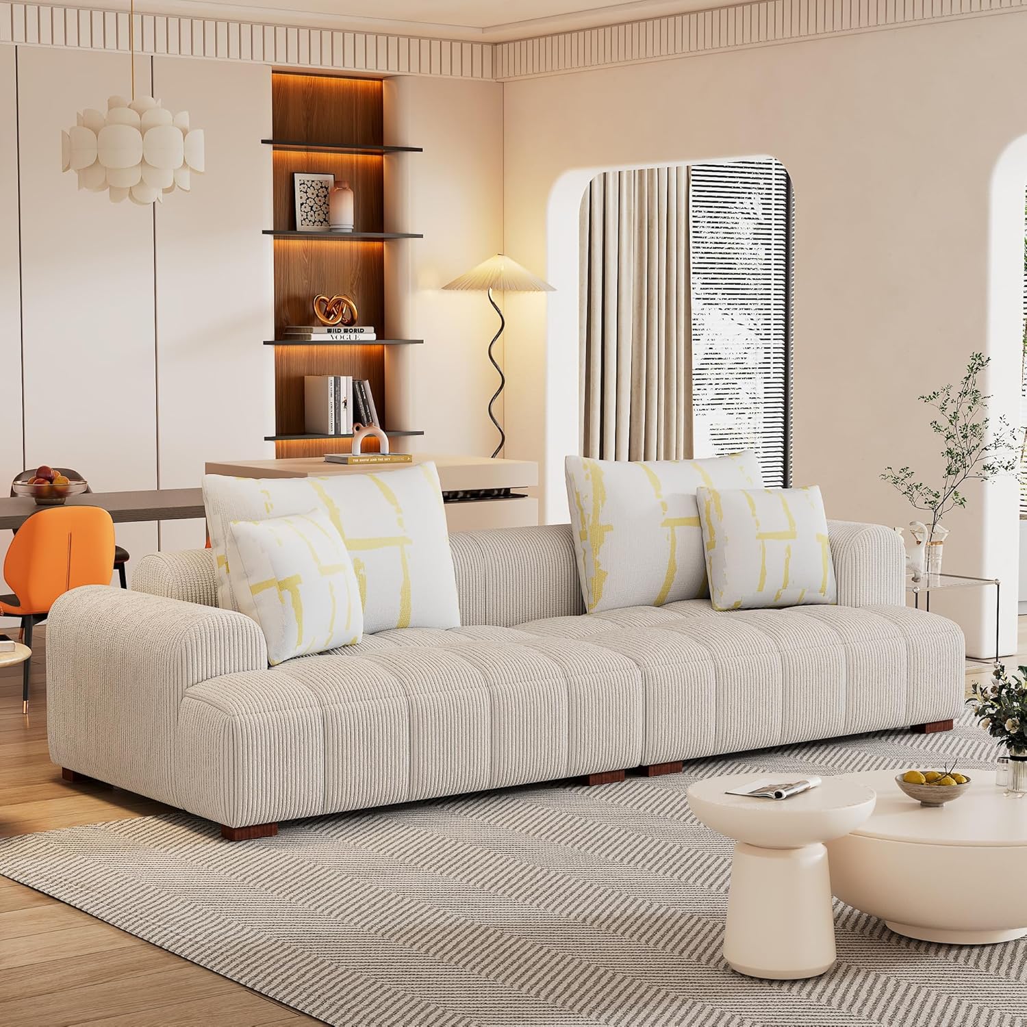 Oversized 4 Seaters Corduroy Upholstery Modular Cloud Sectional Sofa Couch