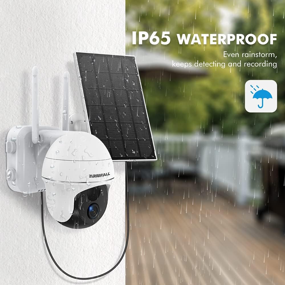 Zumimall Wireless Security Cameras, Outdoor WiFi Pan Tilt 360-degree Camera, Solar Rechargeable Battery Powered for Home Security