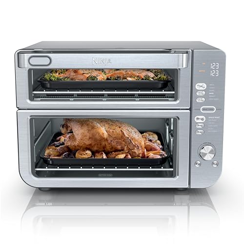 Ninja DCT451 12-in-1 Smart Double Oven with FlexDoor, Thermometer, FlavorSeal, Smart Finish, Rapid Top Convection and Air Fry Bottom , Stainless Steel