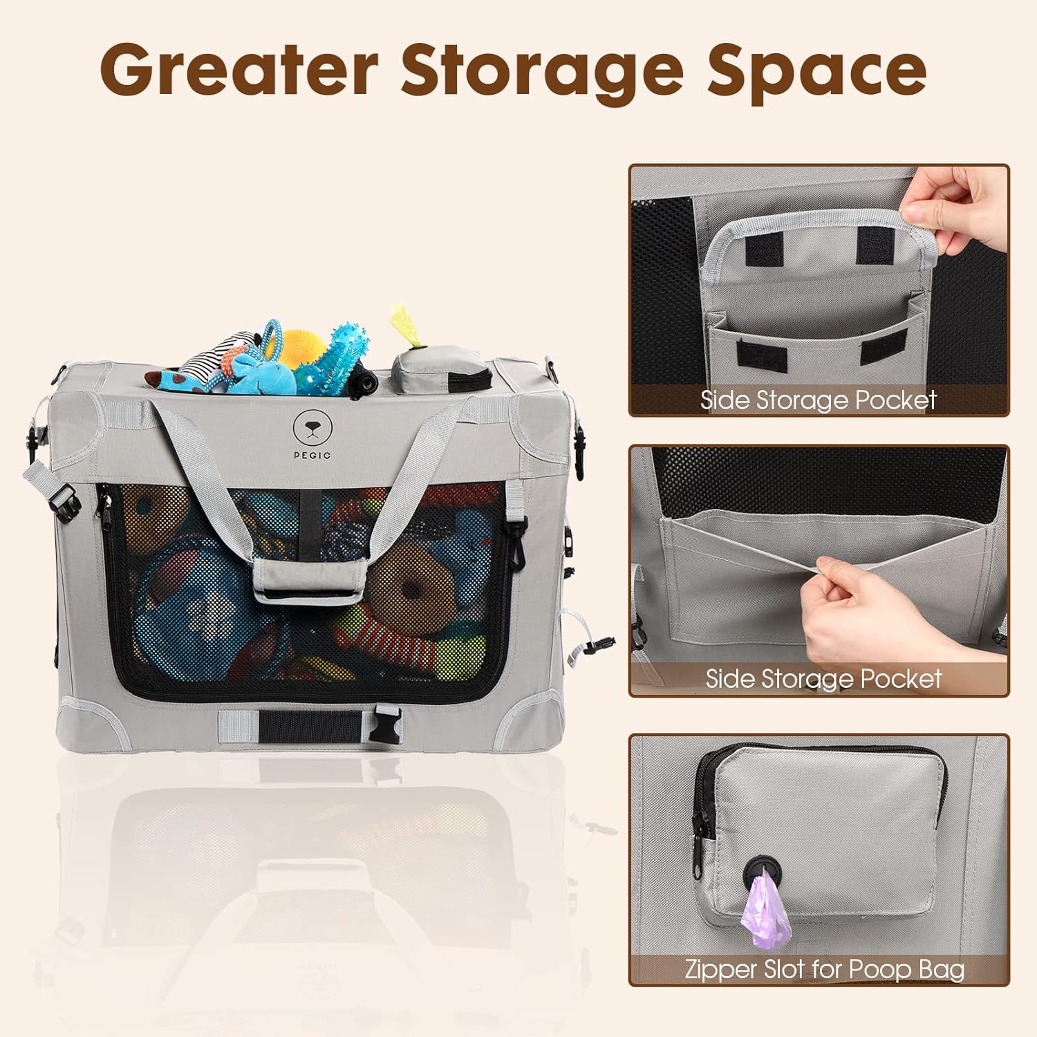 Extra Large Soft Sided Folding Cat Carrier, PEGIC 3-Doors of Collapsible Ventilated Comfortable Design Portable Vehicle for Traveling