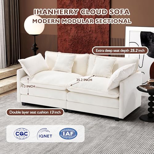 Ihanherry 111.4" U Shaped Modern Cloud Sofa Modular Sectional Couch with 2 Ottoman, 5-Seat Chenille Deep Seat Sofa with Pillow for Living Room