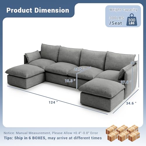 Cloud Modular Sectional Sofa, Waterproof Down Filled Sectional Sofas, High Backrest V Shaped 5 Seater Sectional Couches for Living Room