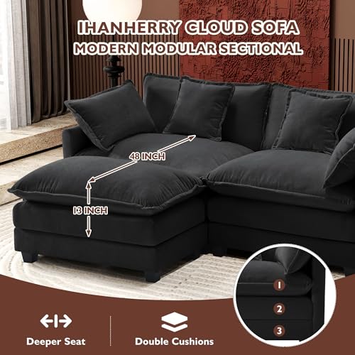 Ihanherry 111.4" U Shaped Modern Cloud Sofa Modular Sectional Couch with 2 Ottoman, 5-Seat Chenille Deep Seat Sofa with Pillow for Living Room