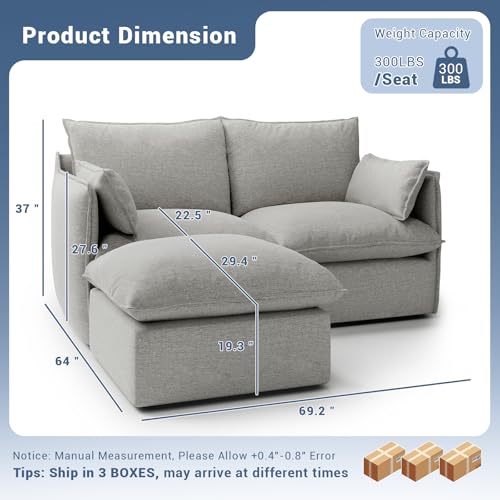 Cloud Modular Sectional Sofa, Waterproof Down Filled Sectional Sofas, High Backrest V Shaped 5 Seater Sectional Couches for Living Room