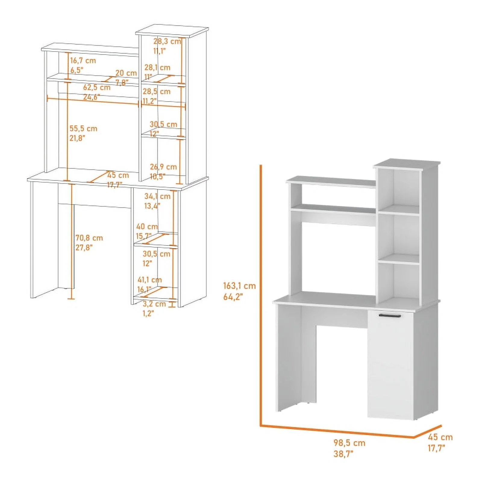 Home Square 2-Piece Set with Computer Desk and Wood Bookcase in White