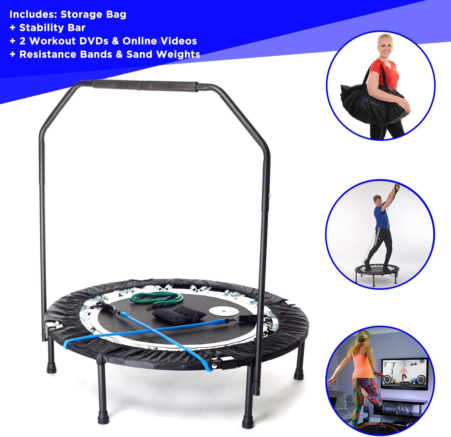 MaXimus PRO Folding Rebounder USA | Voted #1 Indoor Exercise Mini Trampoline for Adults with Bar | Fitness & Weight Loss| FREE Storage Bag
